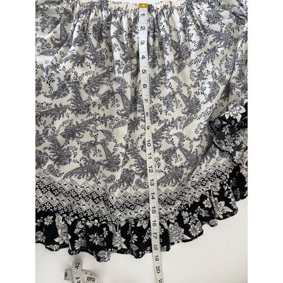 Ruffle Hem Skirt Large Black White Floral Paisley Boho Cottagecore Festival - Picture 8 of 13